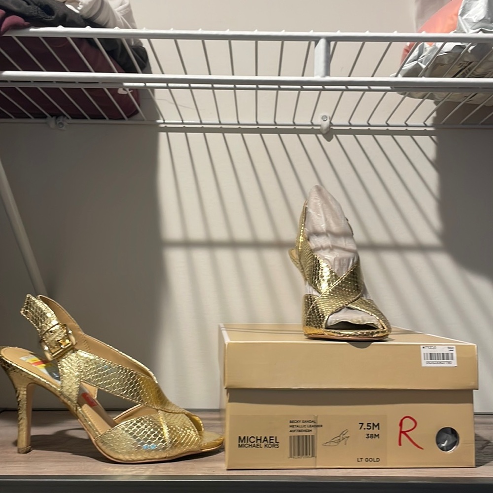 Gold Michael Kors open toe heels